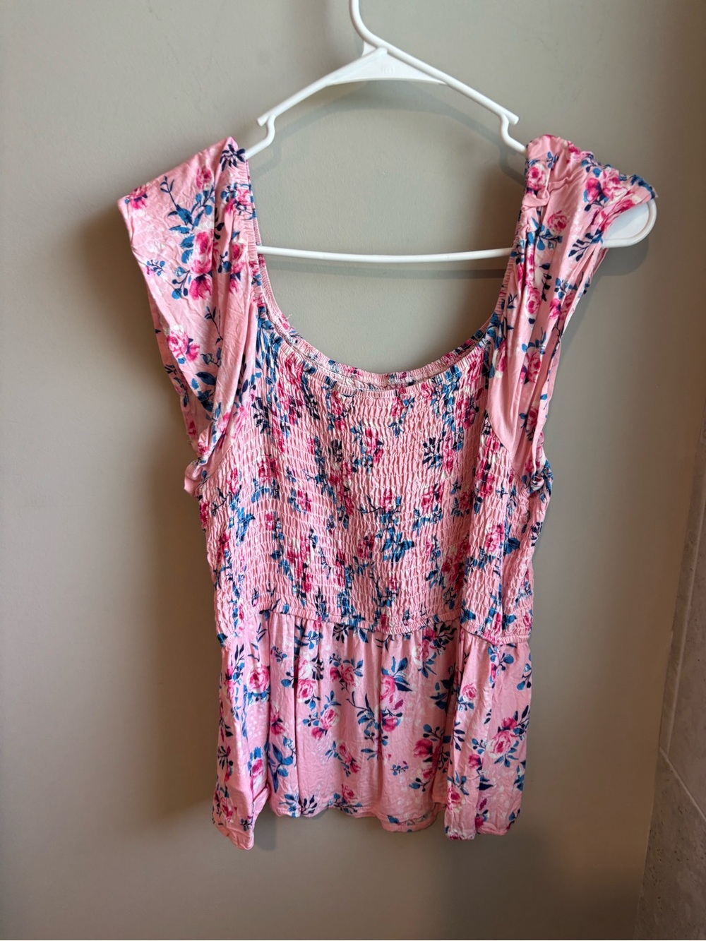 ANDRÉE BY UNIT Pink Floral Smocked Top with Blue Accents - Picture 3 of 3